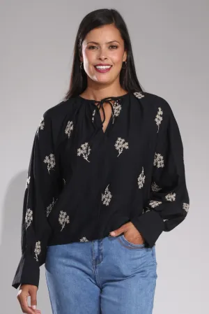 Drive Core Raw Linen Top | BLACK FLOWER | 0033B1