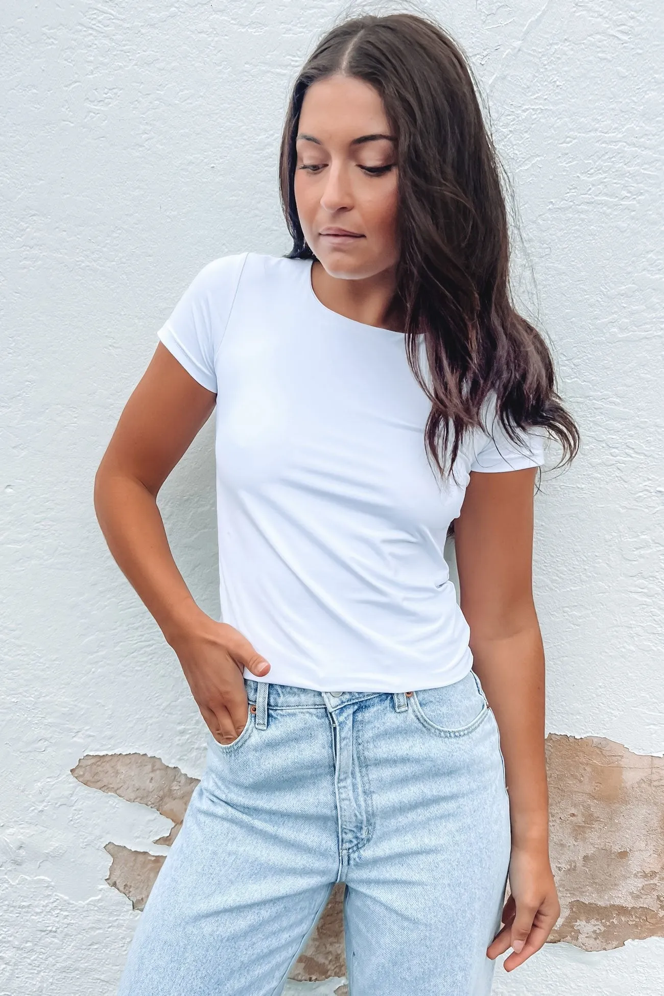 layerable Reinforced Shoulder Stitching Alex Smooth Tee White