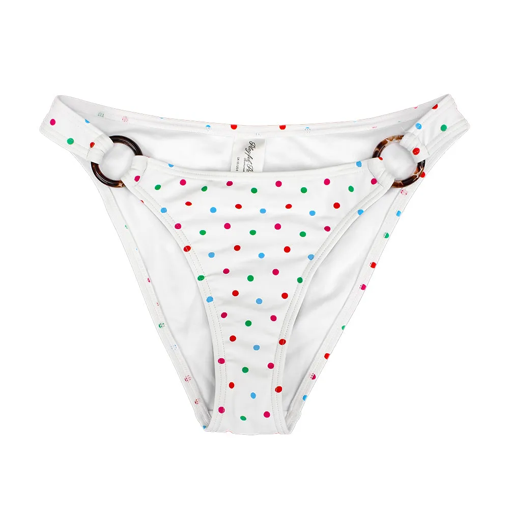 Women's Polka Dots Bikini Bottom,White Match Fit