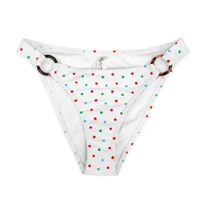 Women's Polka Dots Bikini Bottom,White Compression Fit Lining