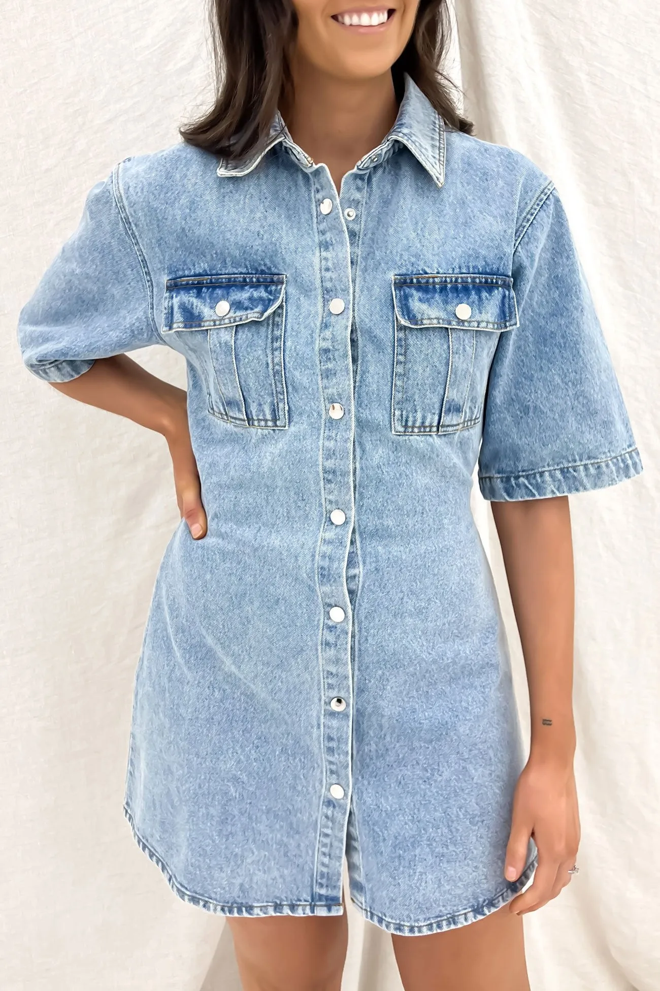 Emerson Denim Mini Dress Light Blue Summer Staple Night wear