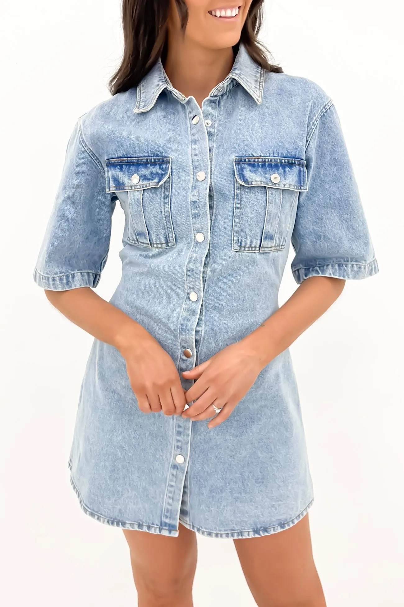 Emerson Denim Mini Dress Light Blue Open-back