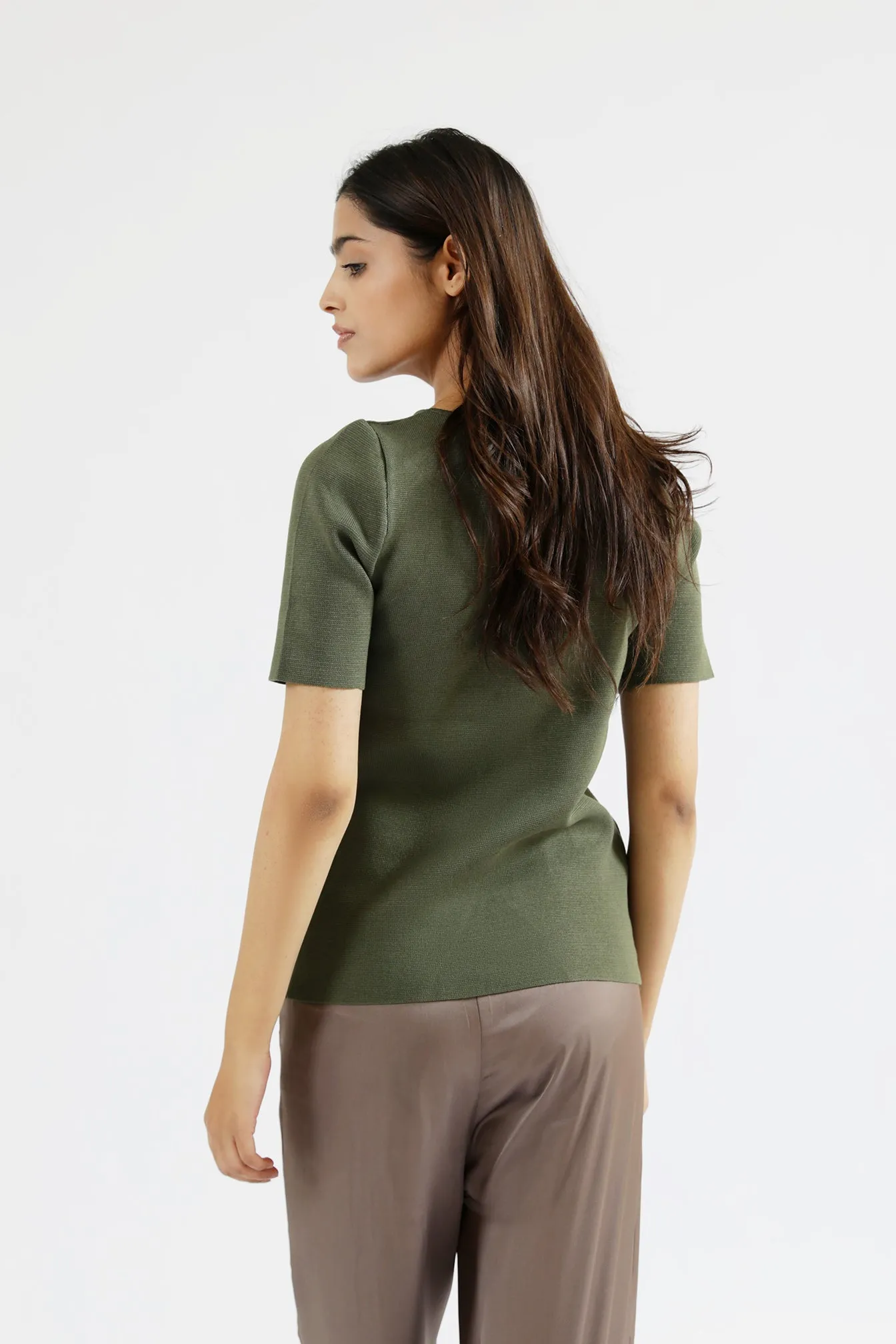 Loop Back Finish SeamFree Technology HALF SLEEVE KNITTED TOP