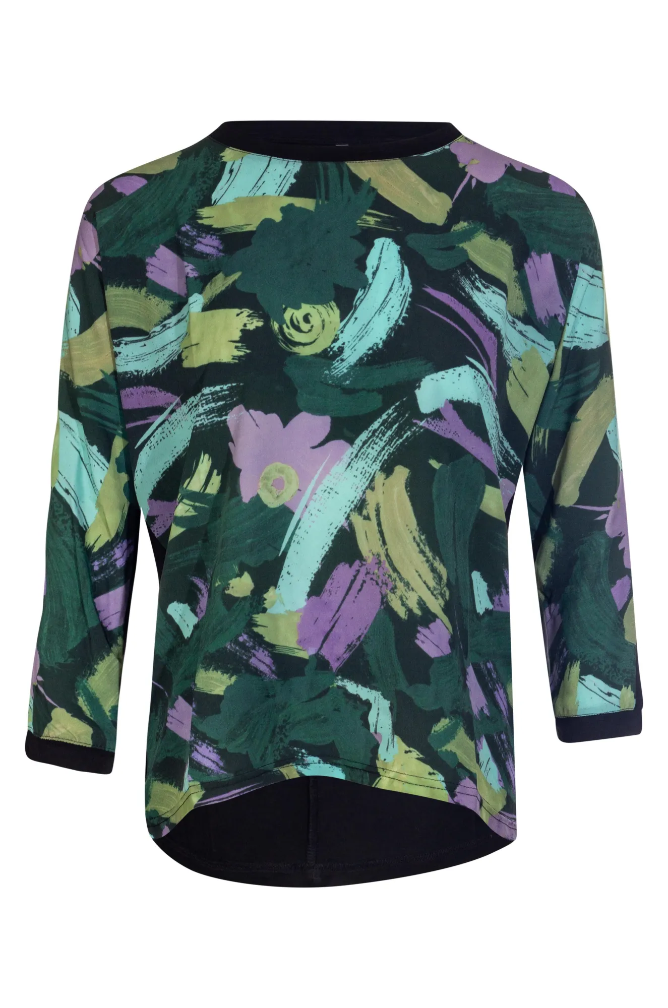 Evening Glow UVProtectionFinish 3/4 sleeve Digital Print Top | Lilac Green Brushstroke | 3593BR
