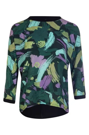 Stylish Scarf SeamlessConstruction 3/4 sleeve Digital Print Top | Lilac Green Brushstroke | 3593BR