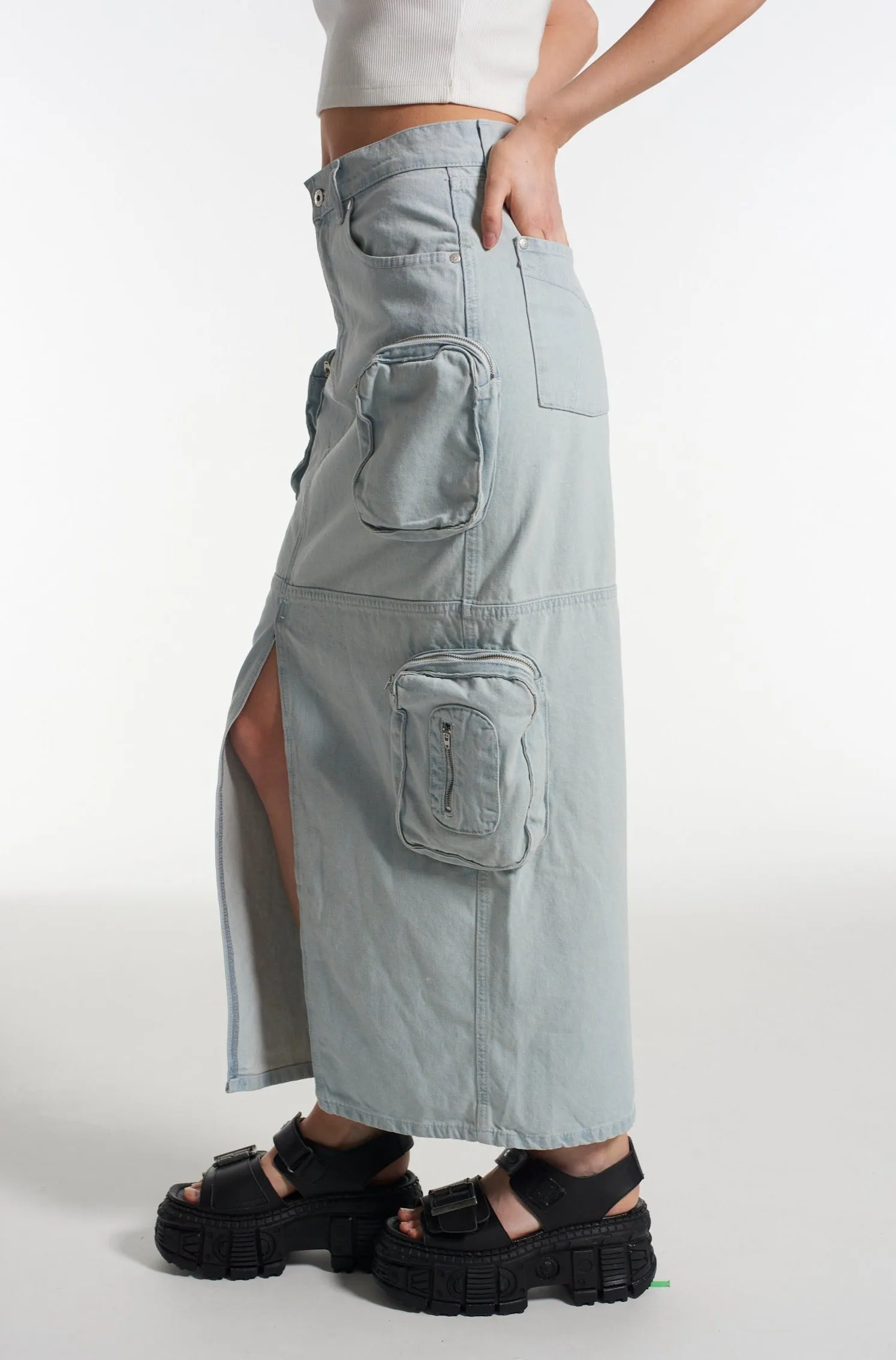 Zip Combat Maxi Skirt Stonewash Tagless label Visual Outfit