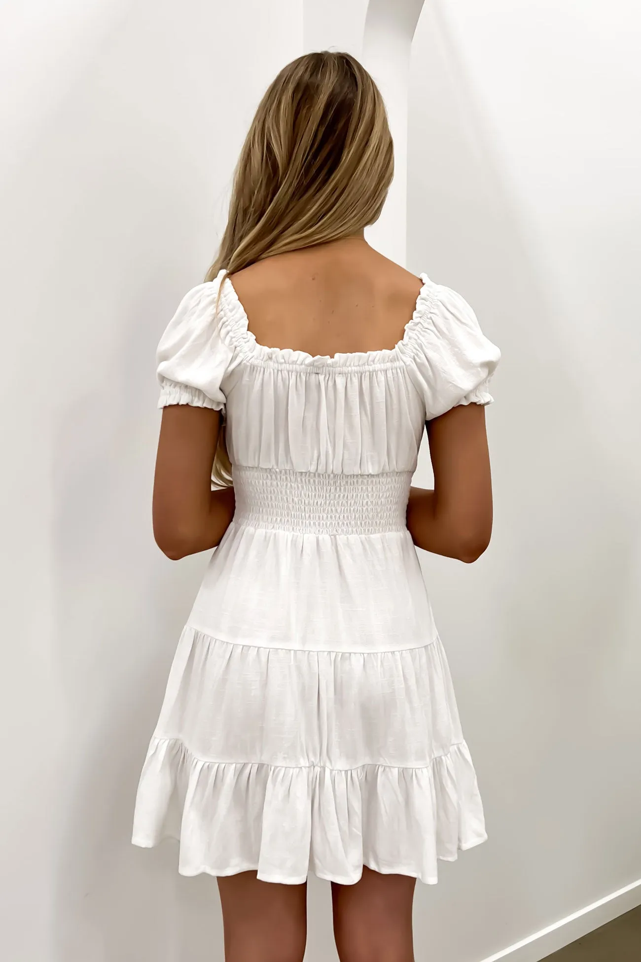 Easy to Wear Natural Form Luxe Linen Mini Dress Vintage White