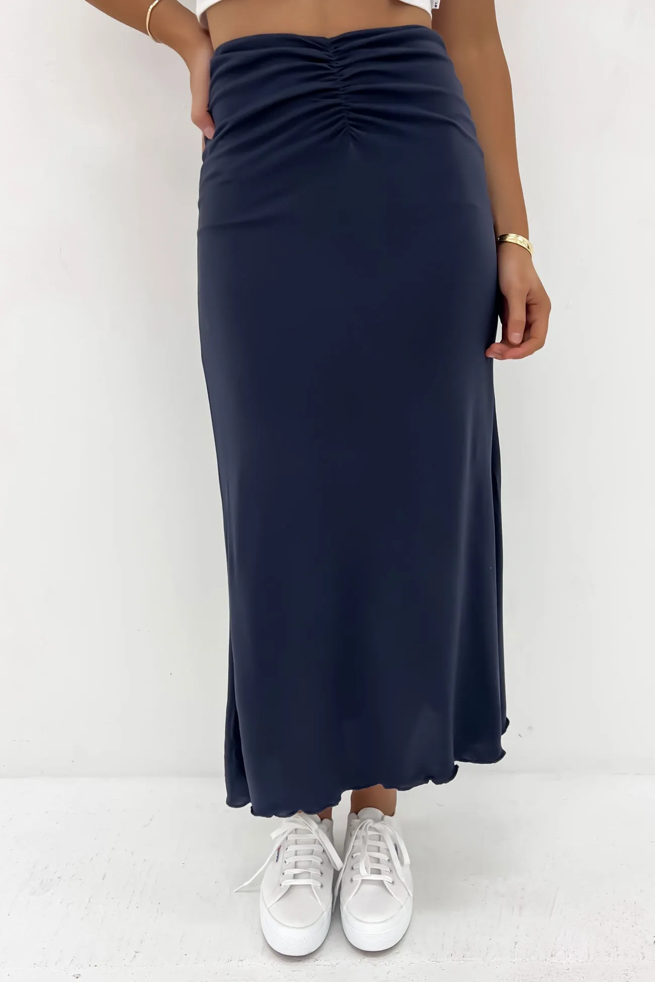 Sleek Flow Luxe Maxi Skirt Steel