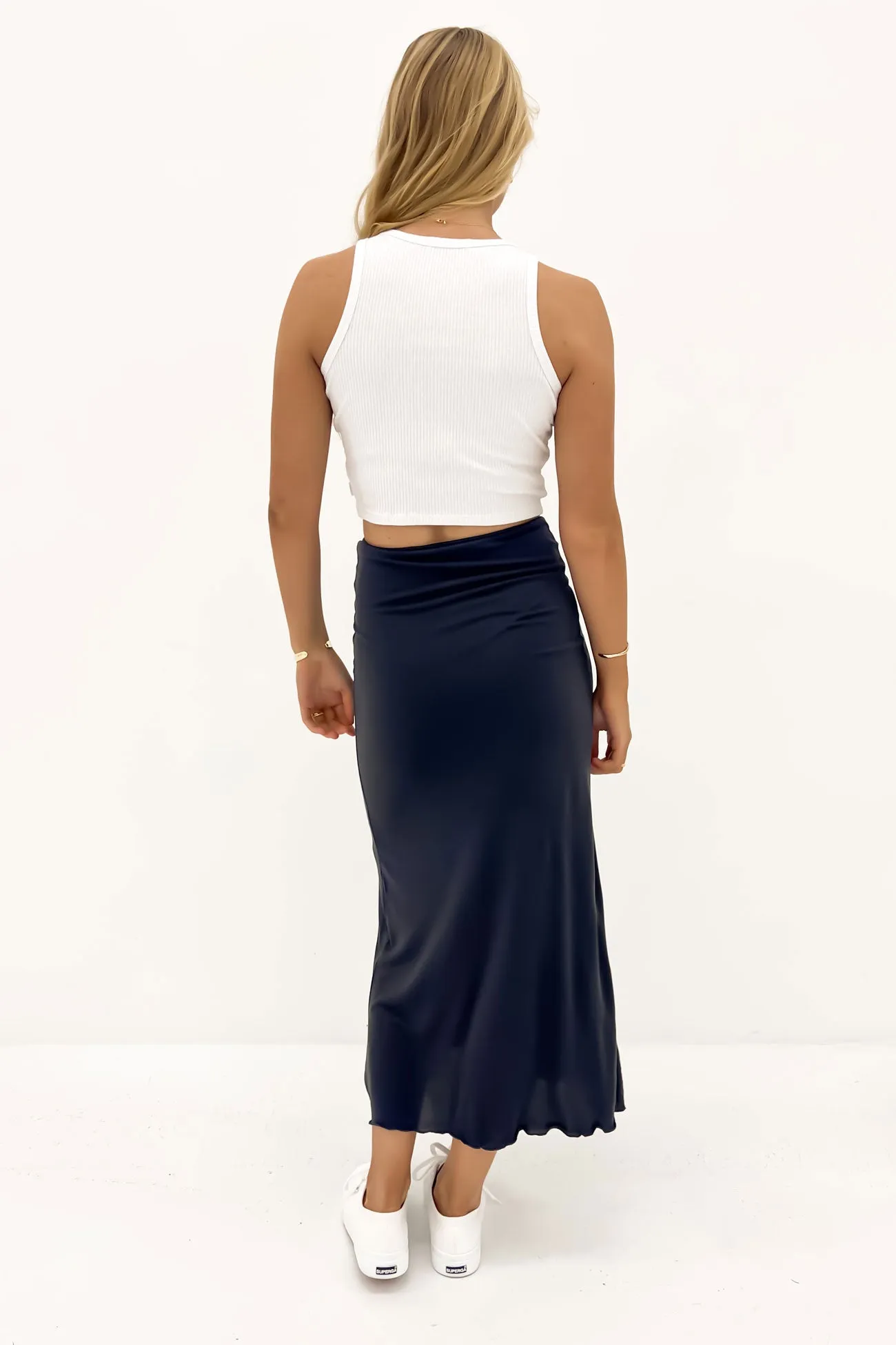 Lined interior Luxe Maxi Skirt Steel