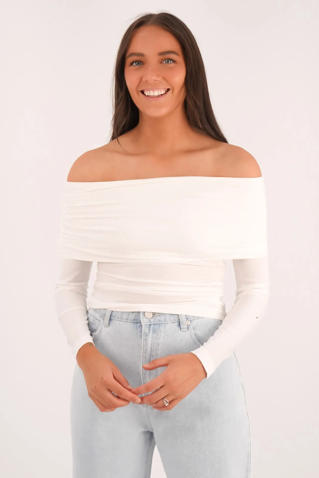Luxe Off The Shoulder Top Vintage White Cyber Core Korean Fresh