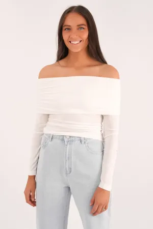 Luxe Off The Shoulder Top Vintage White casual top Opaque Core