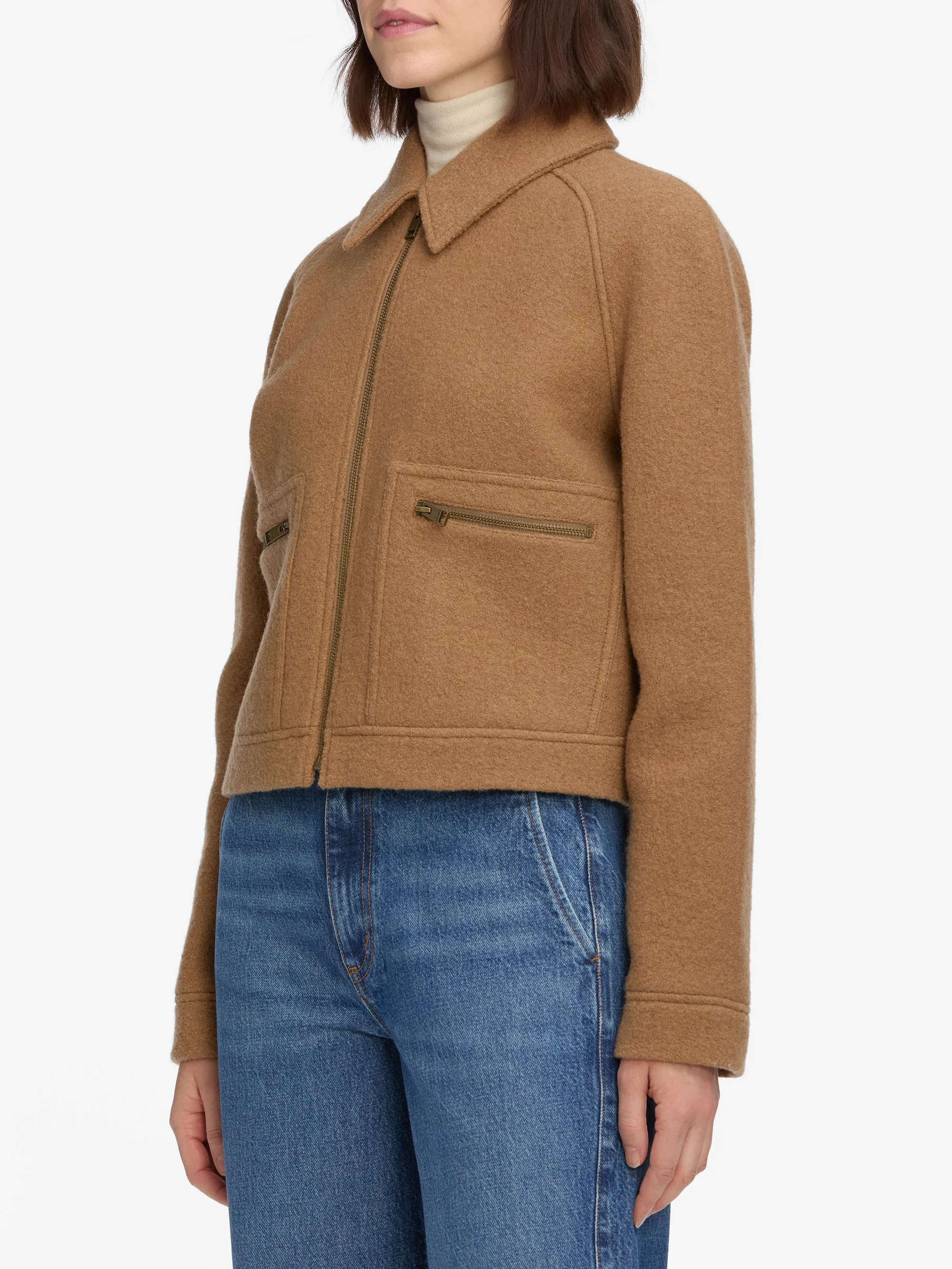 The Raglan Zip Front Jacket -- Camel Ultra Soft Brushed Interior Multi Layer Construction