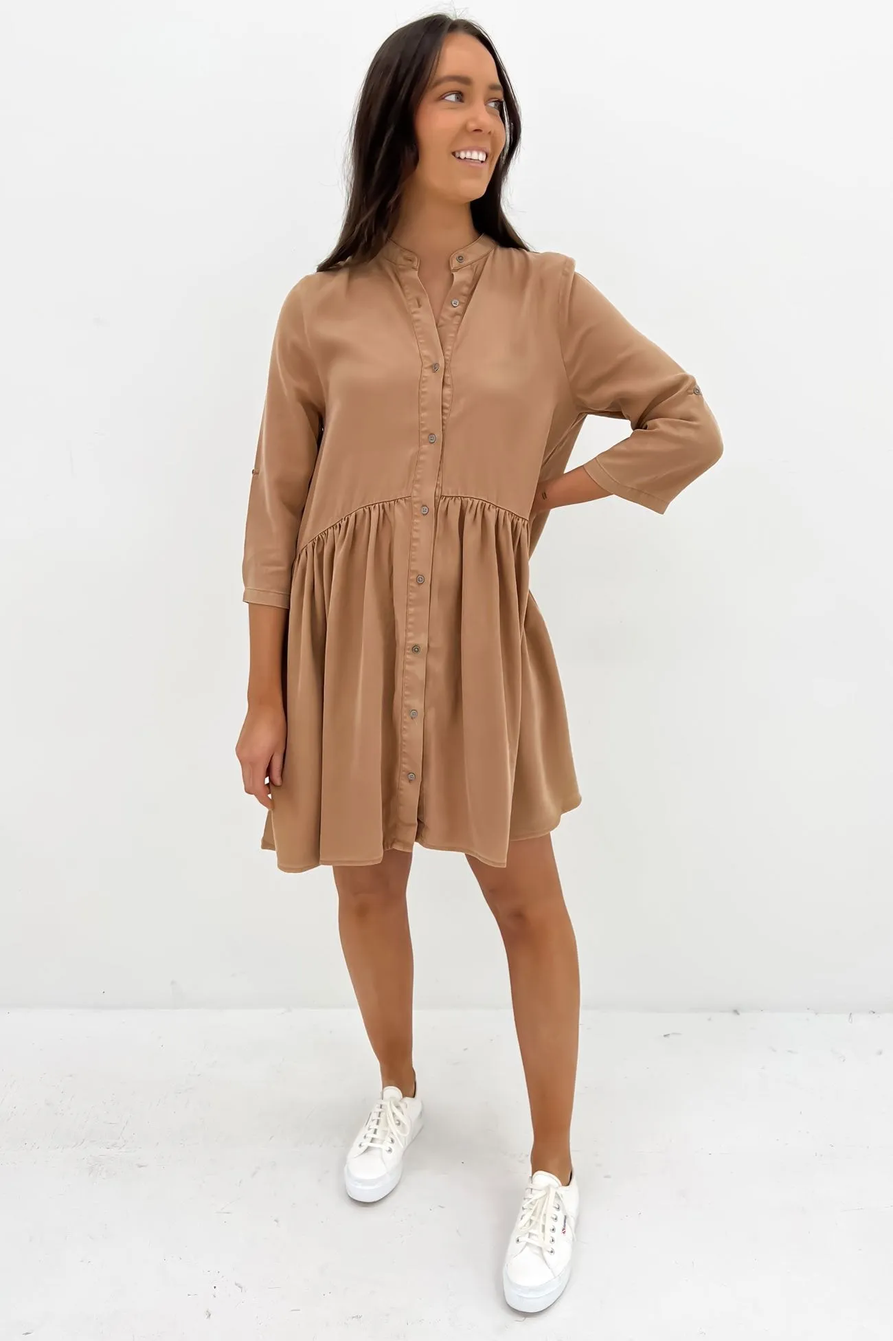 Willow Shirt Dress Tan Easy Elegance