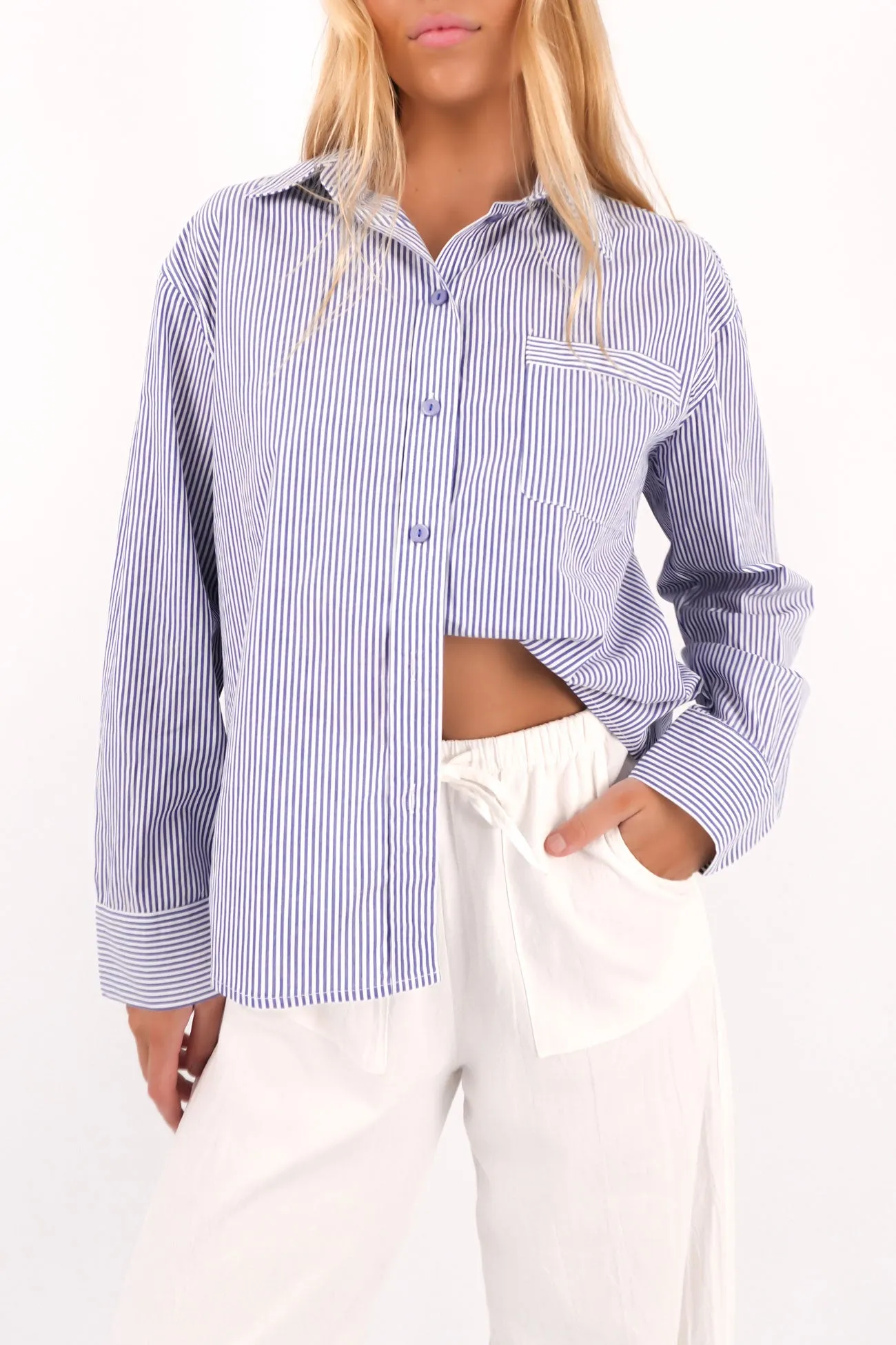 Lydia Shirt Blue Stripe Fashion Layering