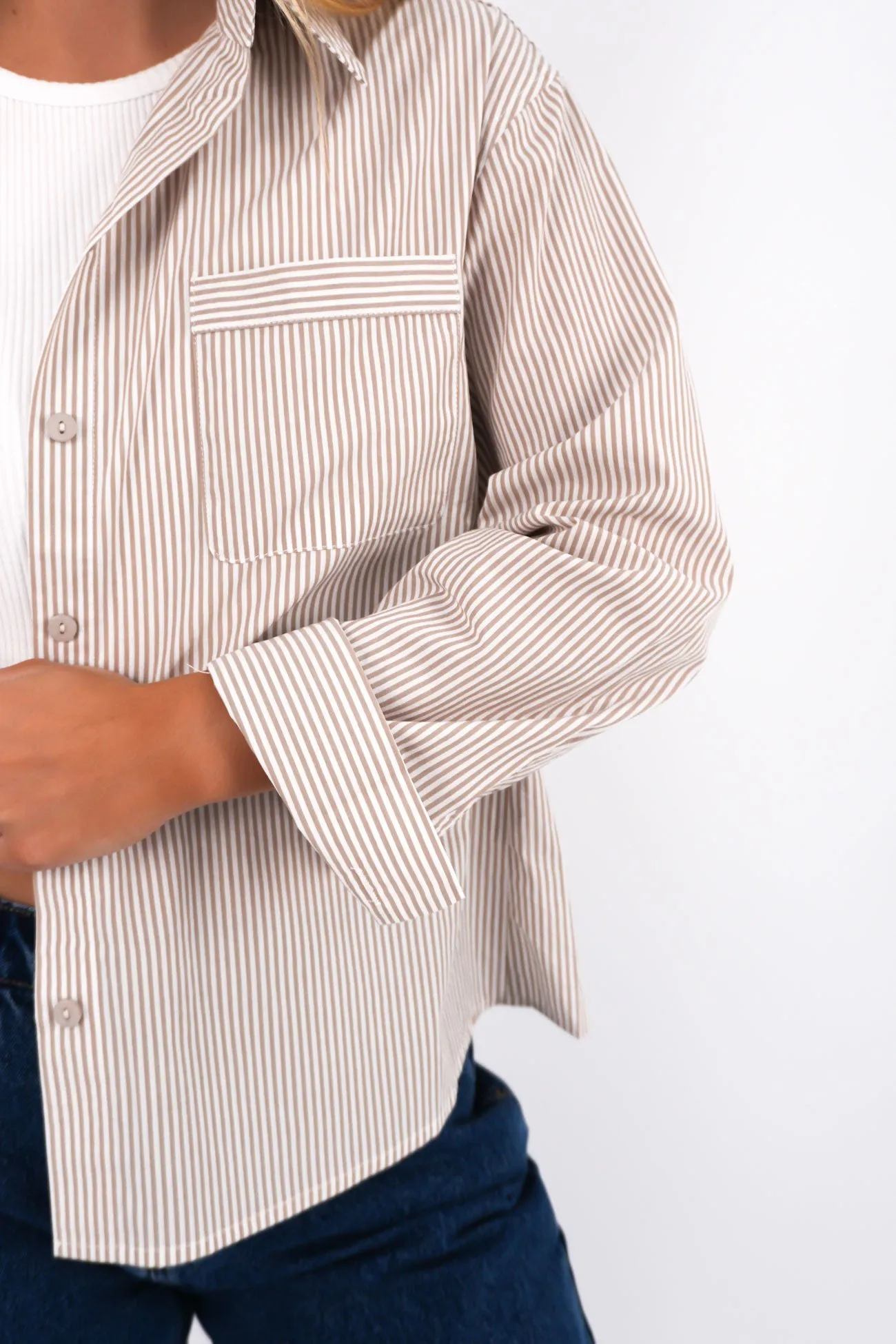 Lydia Shirt Mocha Stripe Street Trend Look Perfect for Travel