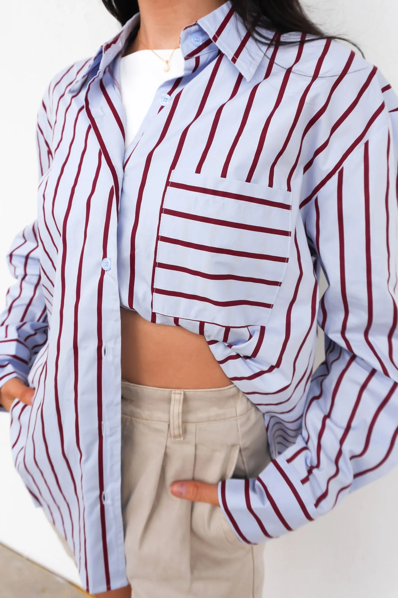 Lynton Shirt Pale Blue Red Fun Prints Easy Care Material