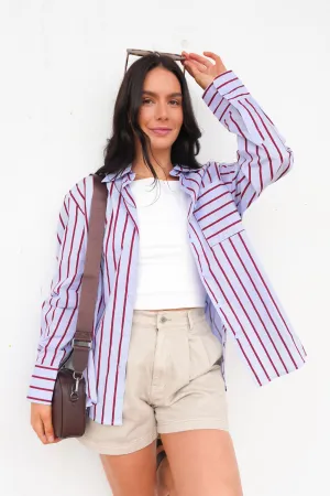 Lynton Shirt Pale Blue Red Reinforced Shoulder Stitching Performance Wear Fit