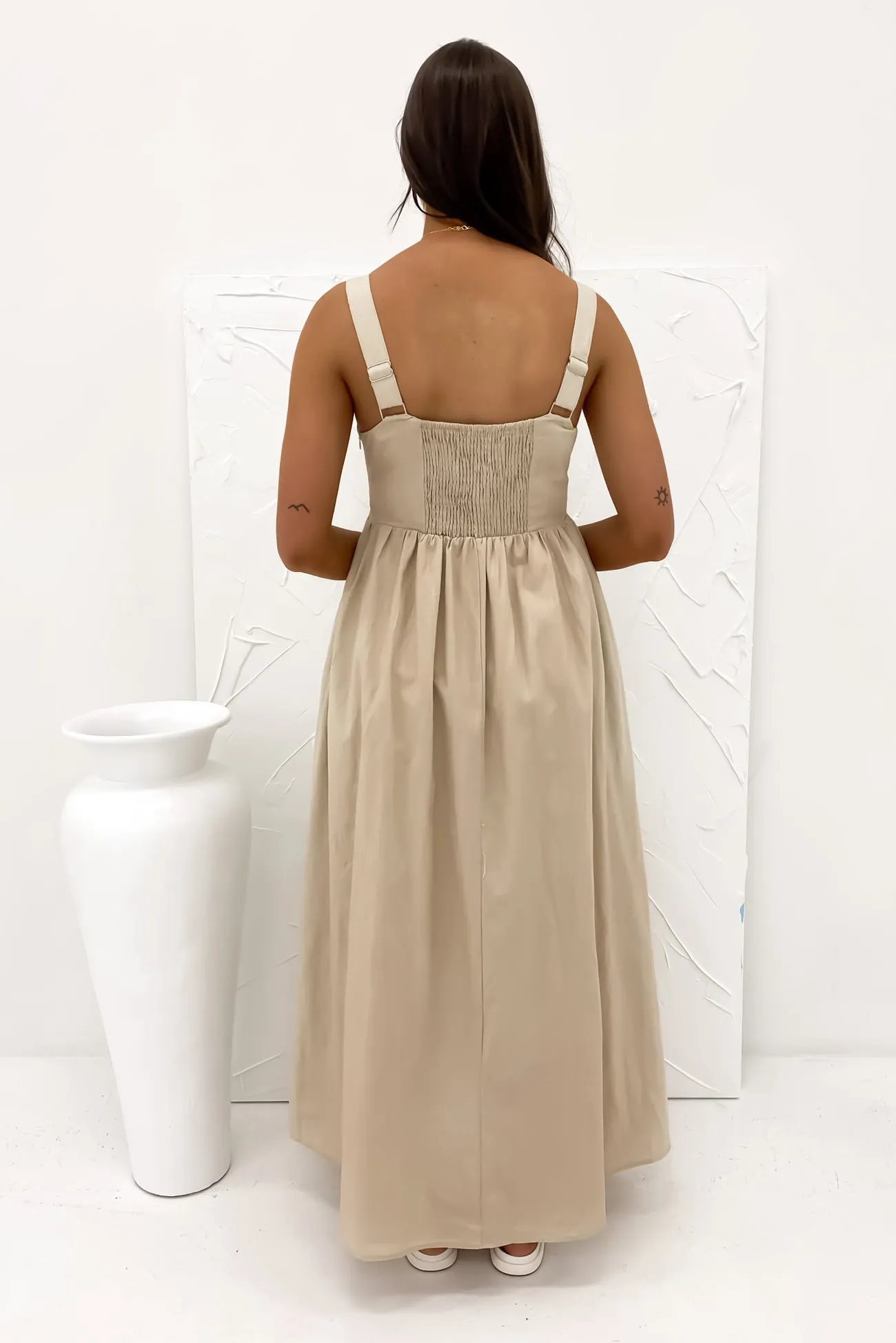 Mabel Maxi Dress Beige Polished Wear Romantic Style