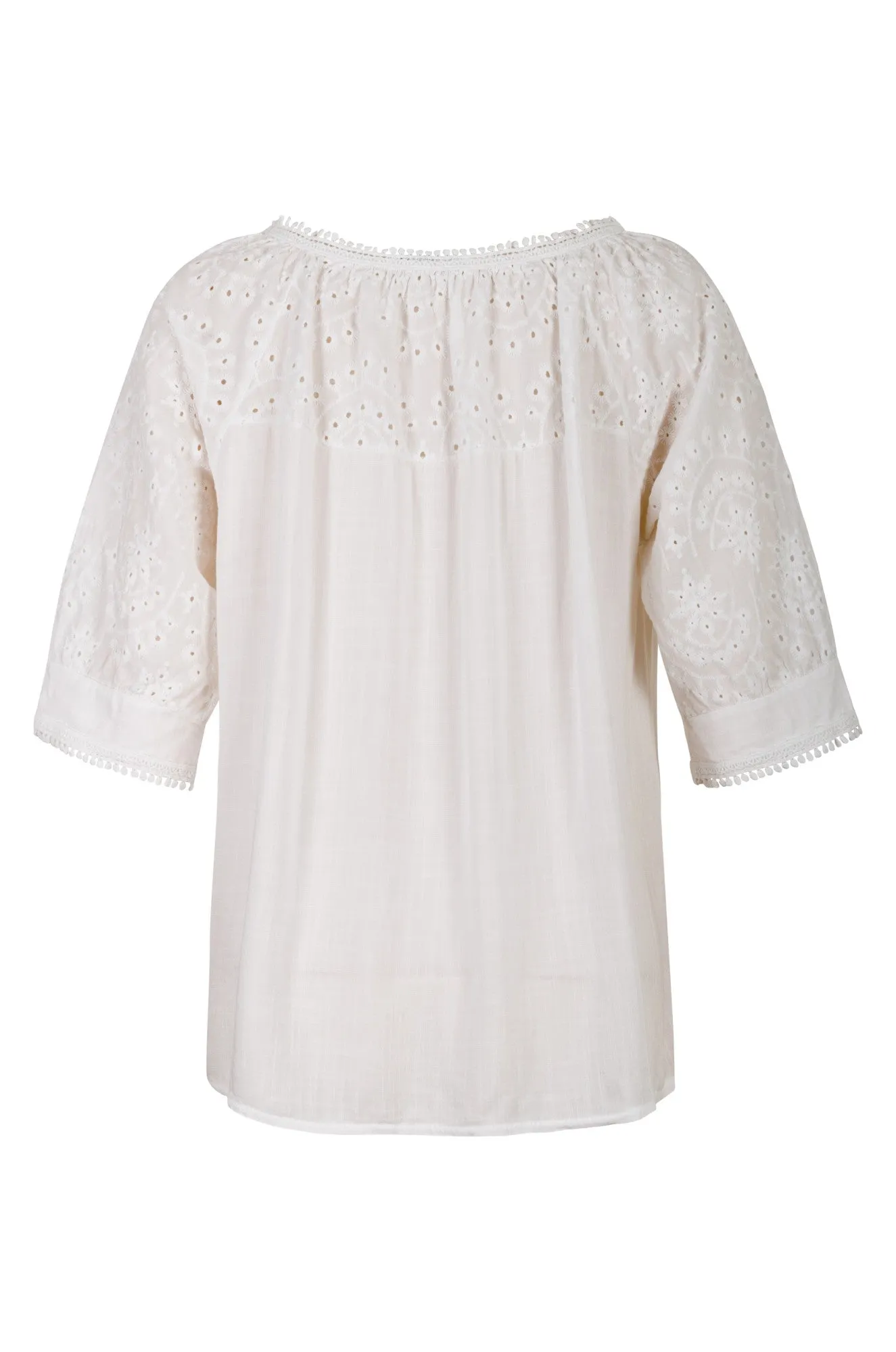 Comfortable Hoodie Made in Italy Broderie Anglaise Top | WHITE | 0307A1
