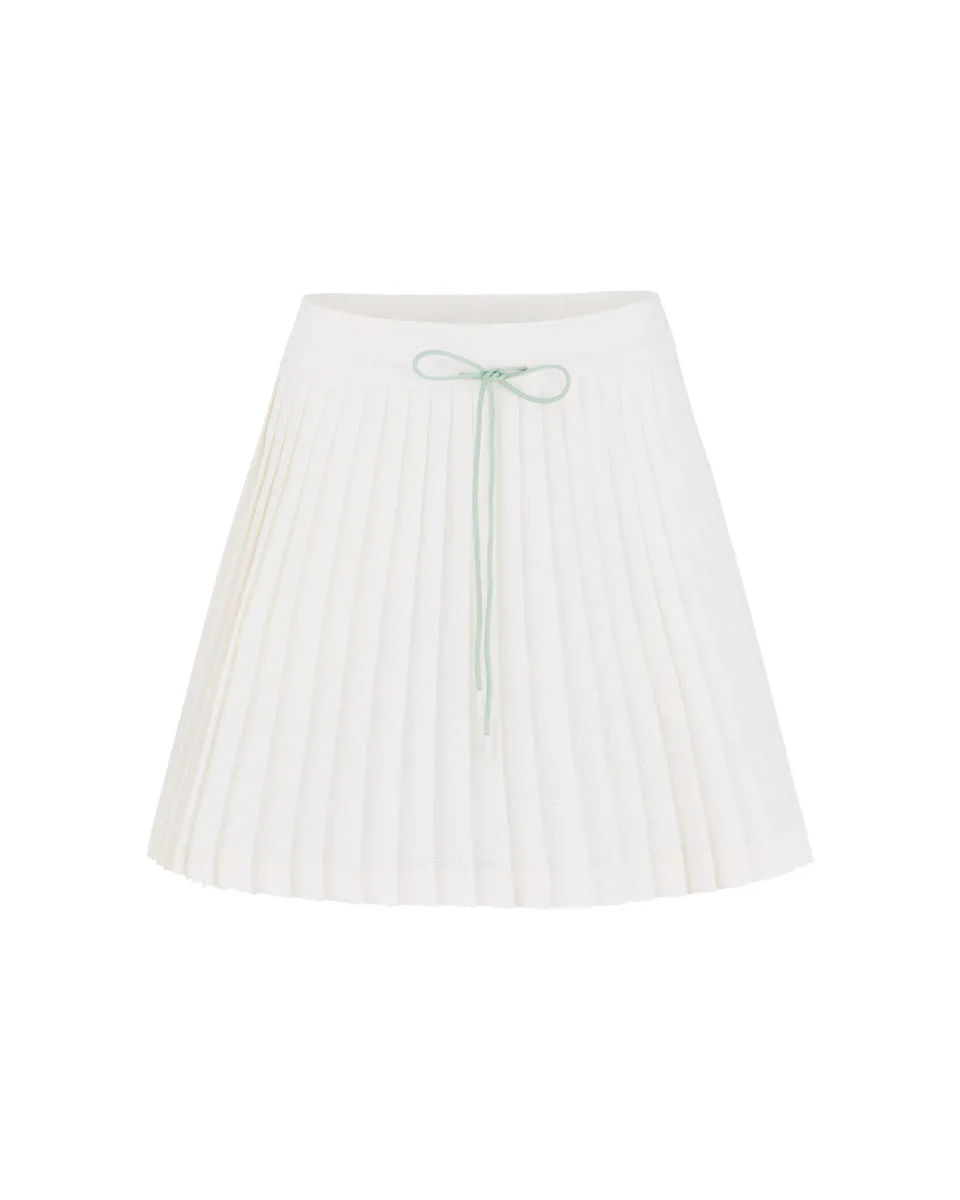 Natural Look Magic Rib String Pleated Skirt -Ivory