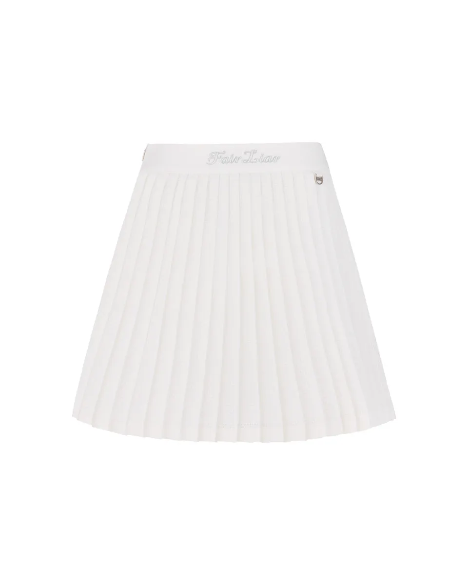 Magic Rib String Pleated Skirt -Ivory Seamless Finish Adjustable Ties