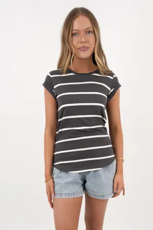 Light Fashion Comfort Fit Manly Stripe Tee Charcoal White