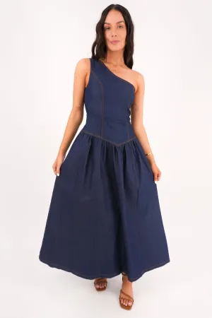 Mario Denim Midi Dress Dark Blue Flattering Lines