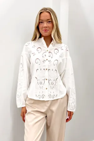 Marlow Blouse Egret UltraSoft Texture Relaxed Style