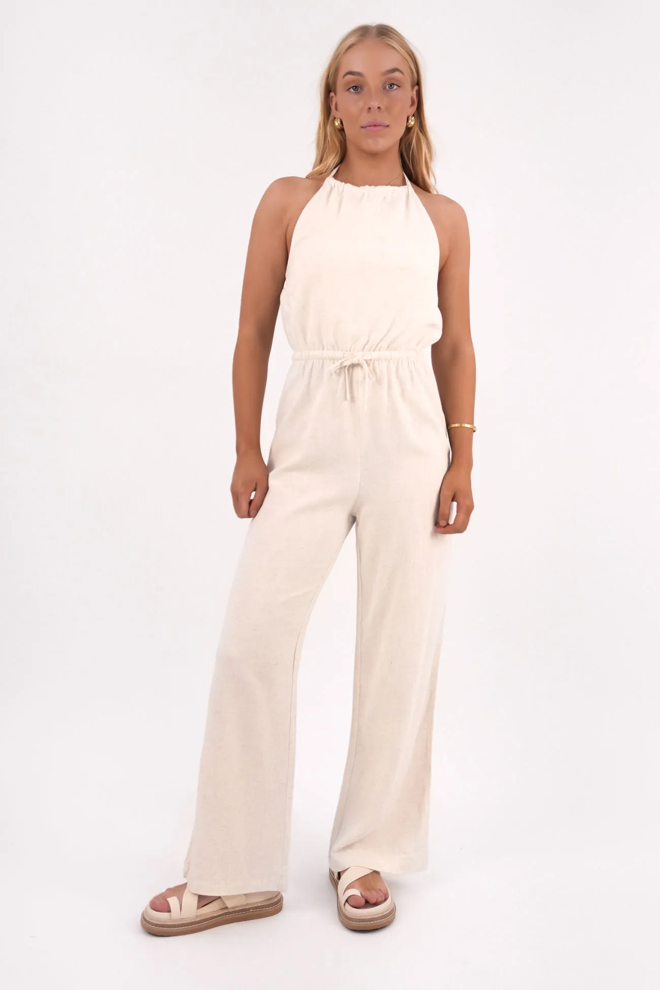 Relaxed Blouse Glitter Fit Marlow Halter Jumpsuit Oatmeal