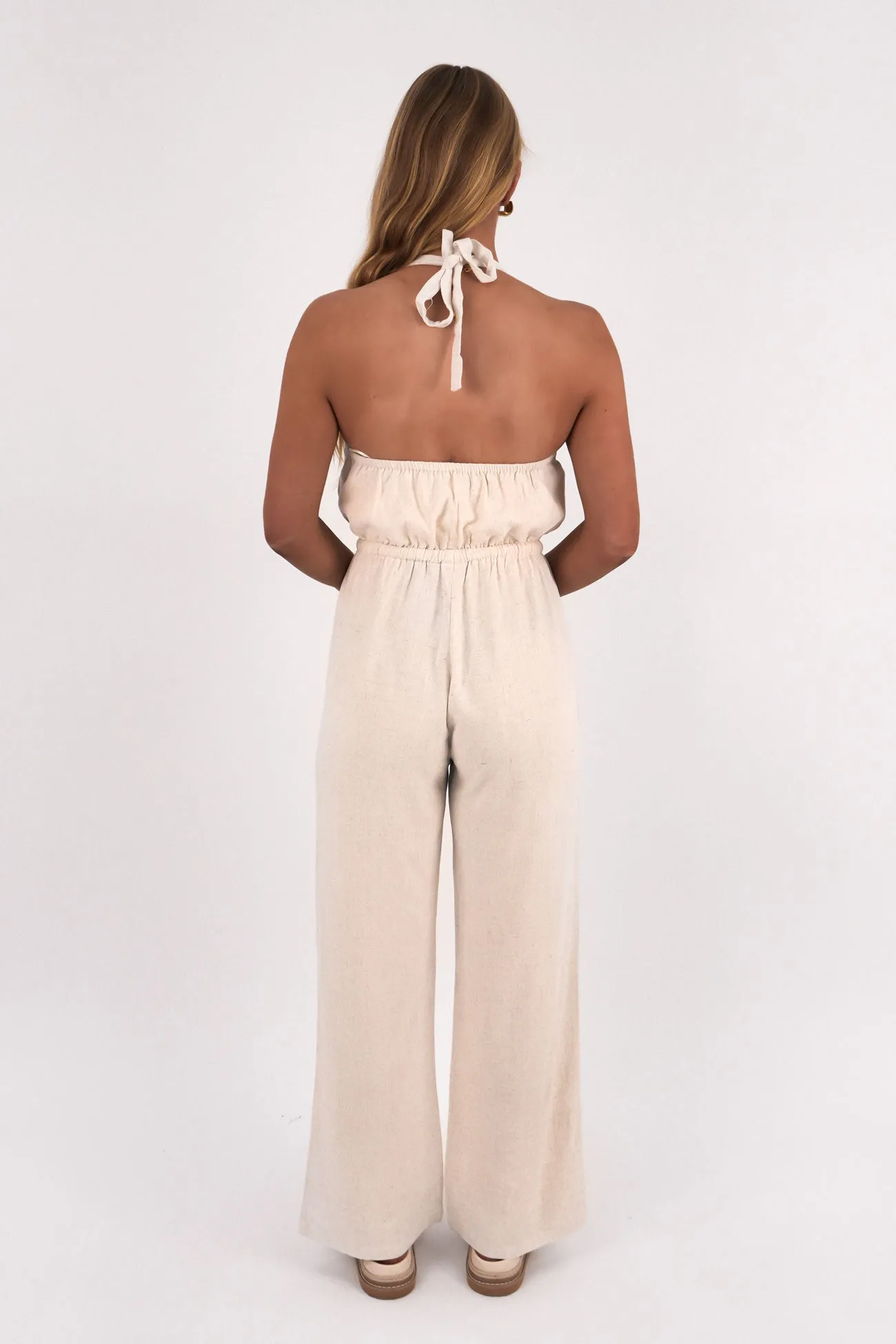 Surf Mood Reinforced Edges Marlow Halter Jumpsuit Oatmeal