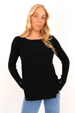 Marsha Rib Long Sleeve Top Black SoftenedEdges
