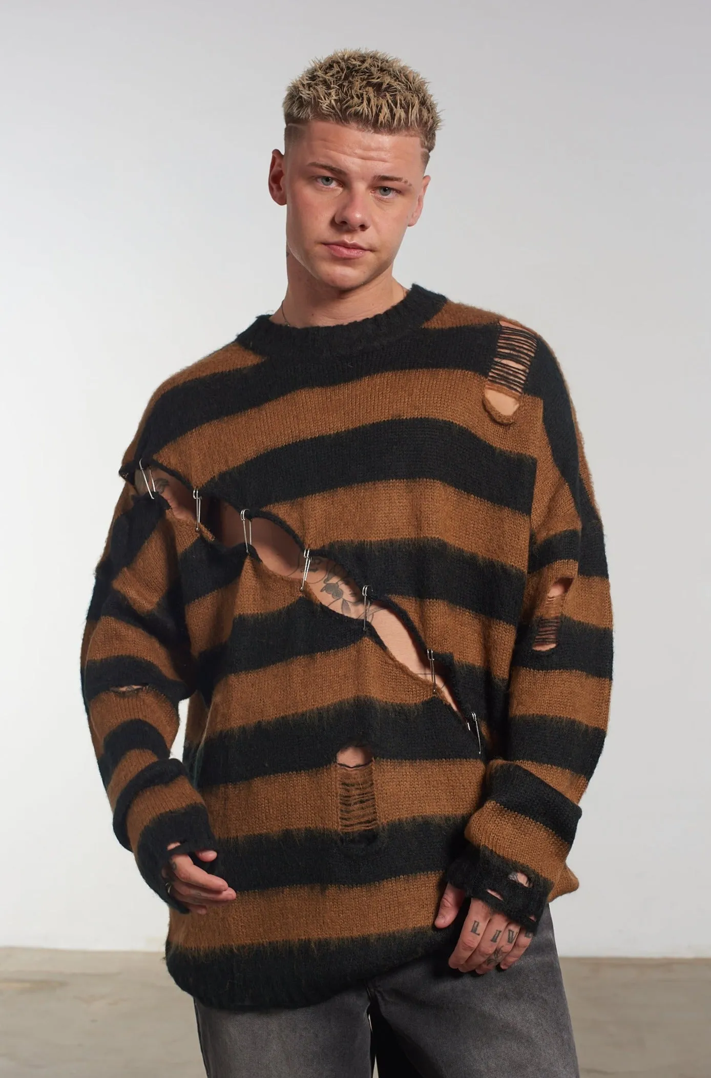 Menace Stripe Knit Hypoallergenic Fiber Blend Relaxed Armhole Fit