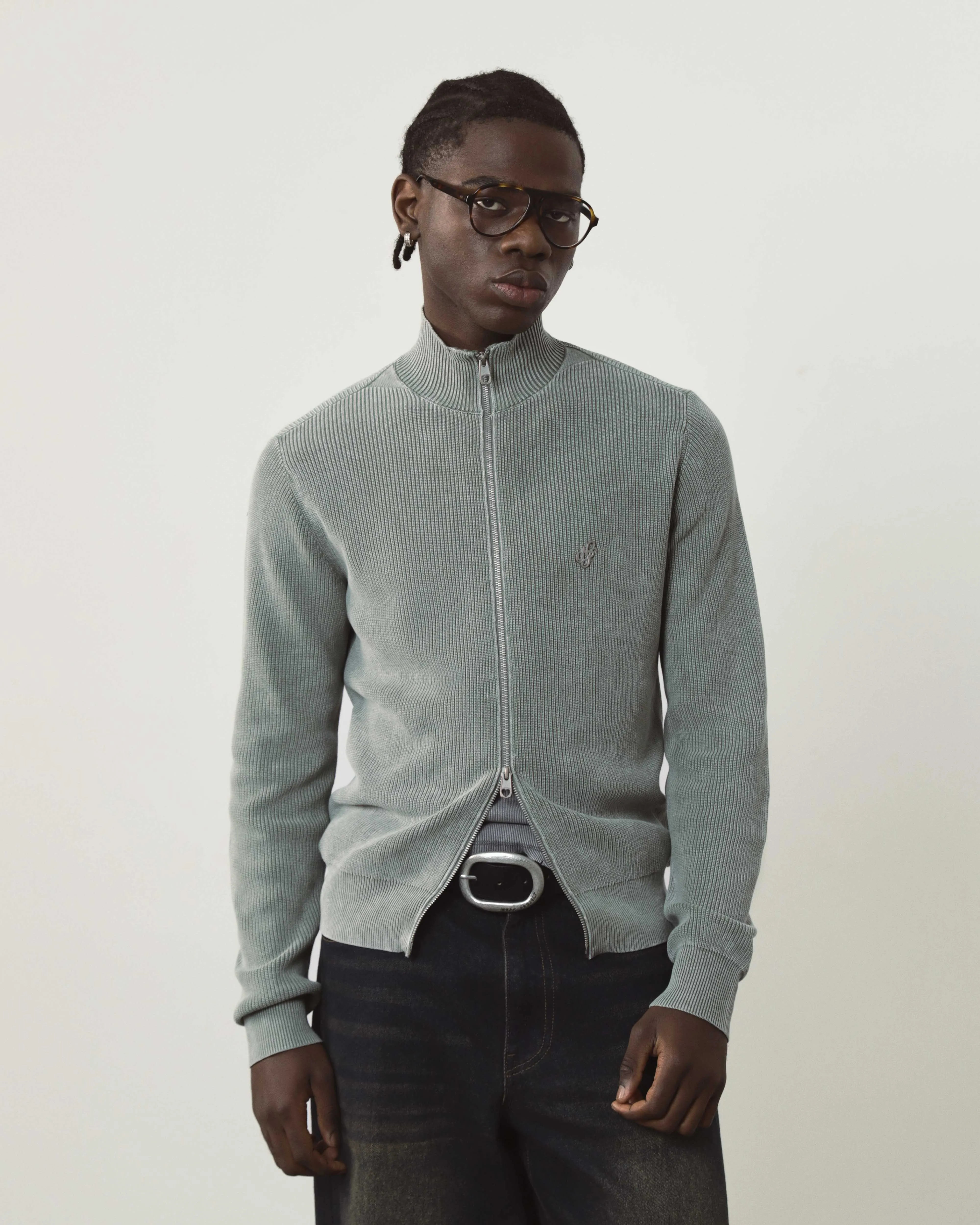 Minimal Fashion Shady Zip-Up Knit Cardigan Green