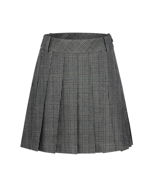 Mid Pleated Flare Checkered Skirt Mix Separates Runway Inspired