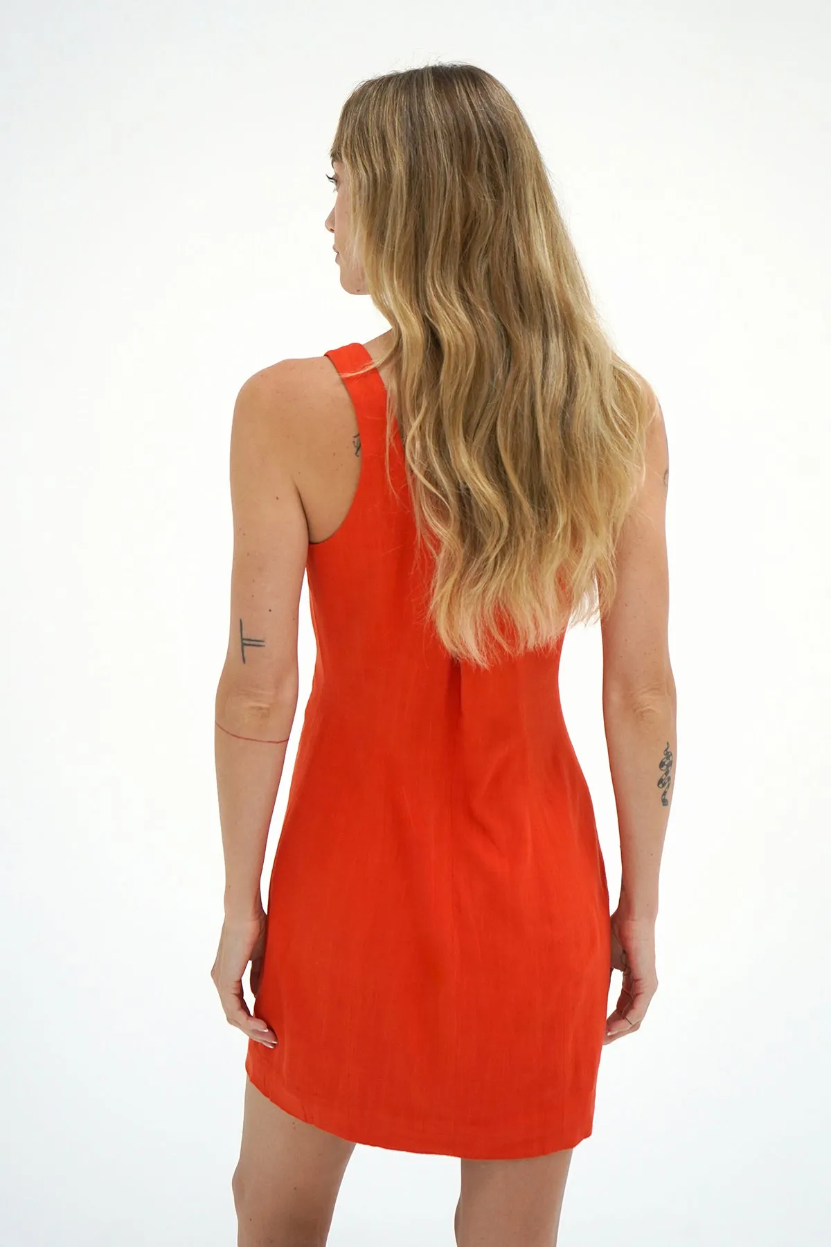 Mikala Linen Dress - Red Alert Bio Glow