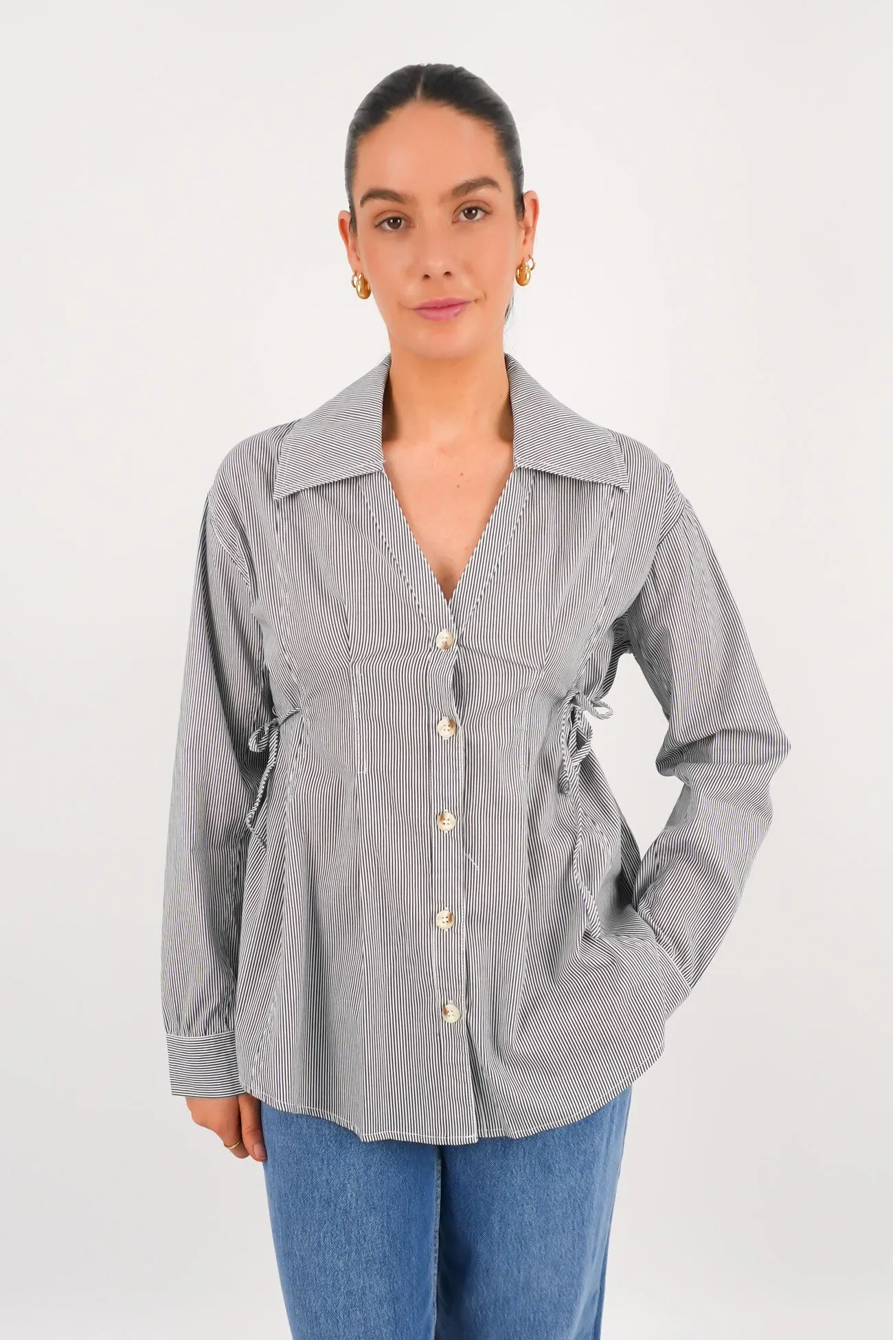 Milea Shirt Navy White Stripe Comfy Casual Everyday Essential
