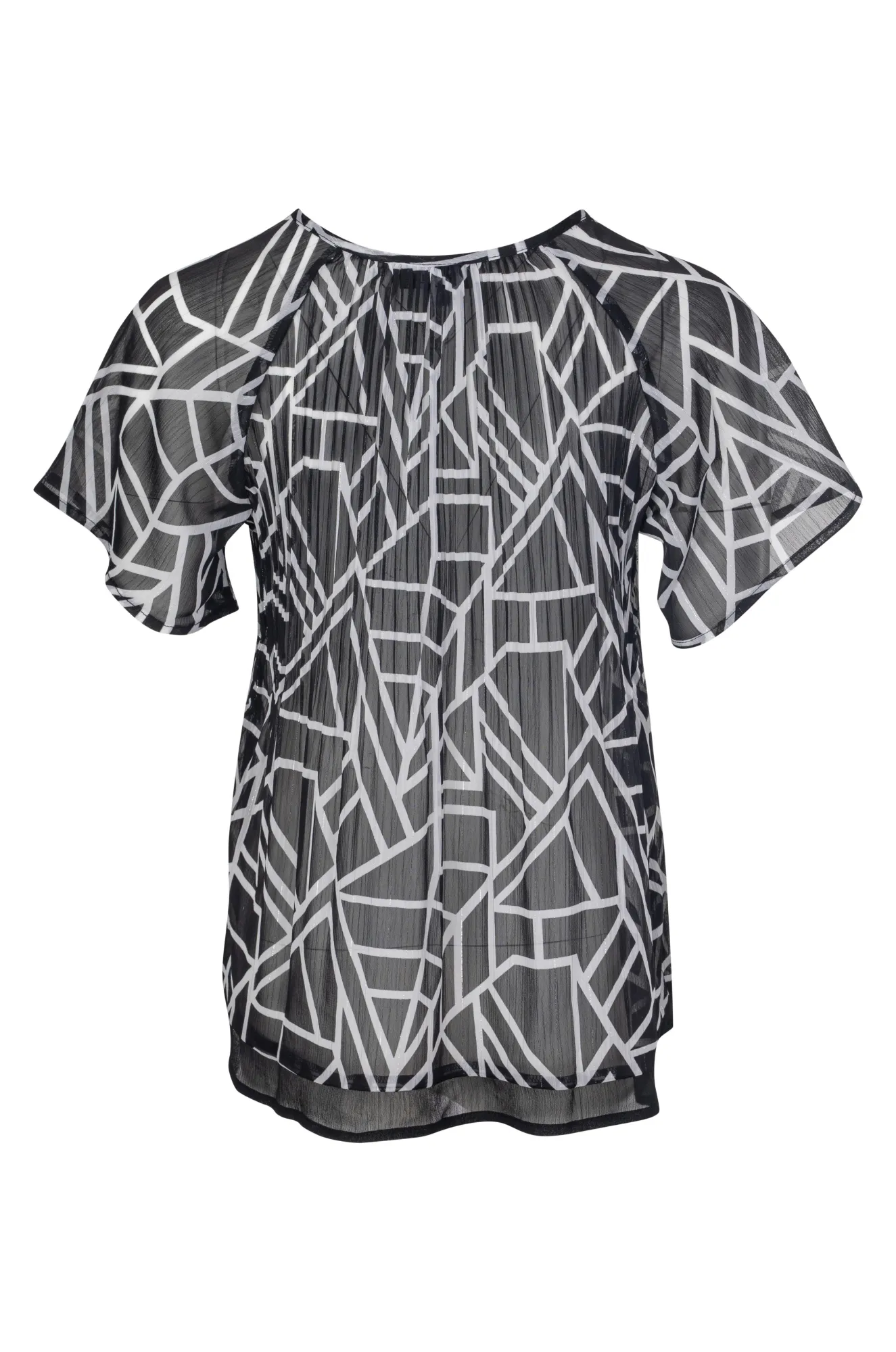 Casual Vibe Mini pleat unlined Chiffon Top | Black Ivory Geo | 8573A1