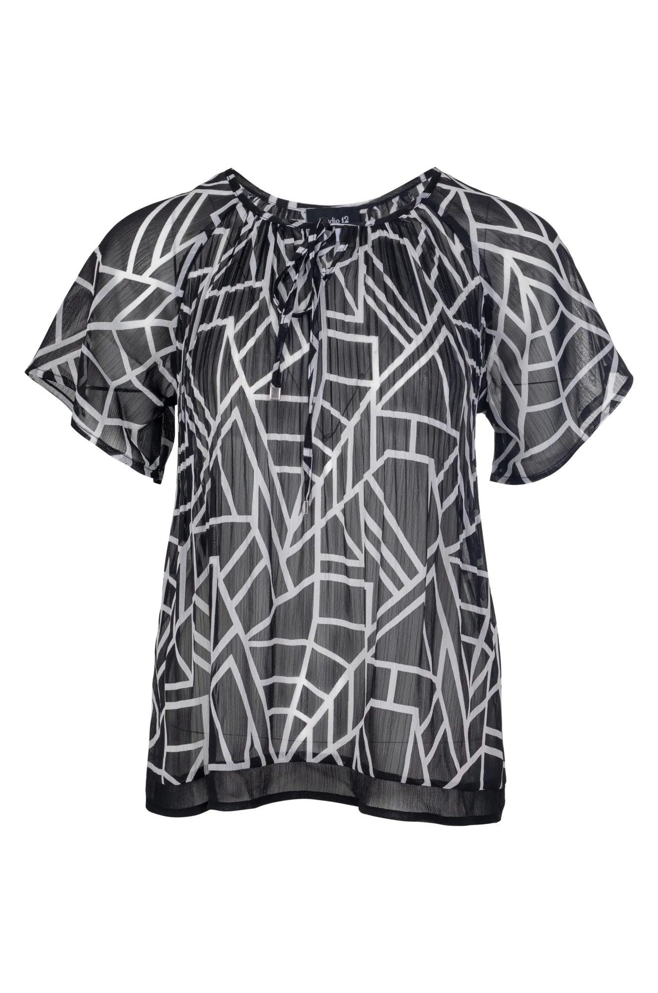 Mini pleat unlined Chiffon Top | Black Ivory Geo | 8573A1 NoIrritationSeams