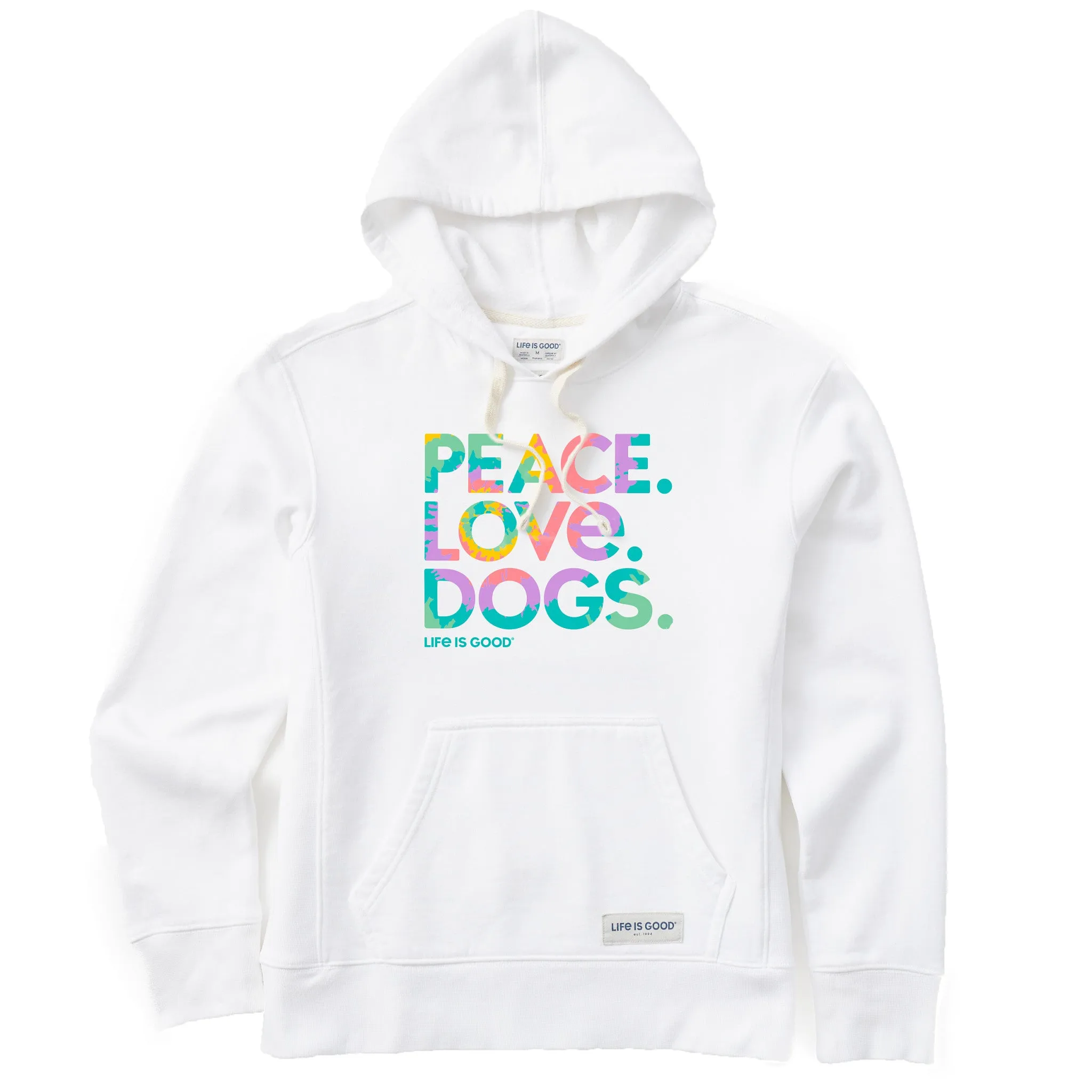 Women's Tie Dye Peace Love Dogs Simply True Fleece Hoodie Abstract print short sleeves