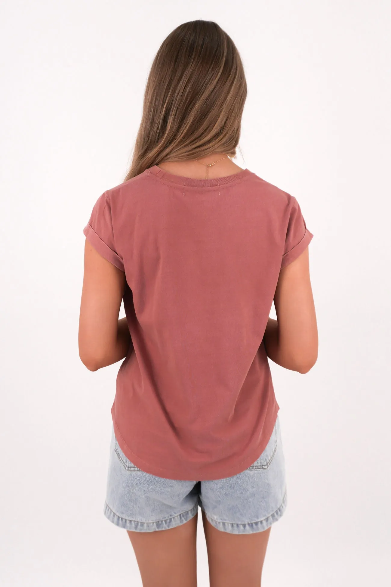 Layered Hem Detail Signature Tee Ash Rose