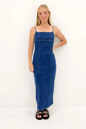 Romy Denim Midi Dress Indigo Feminine Charm Nature Glow