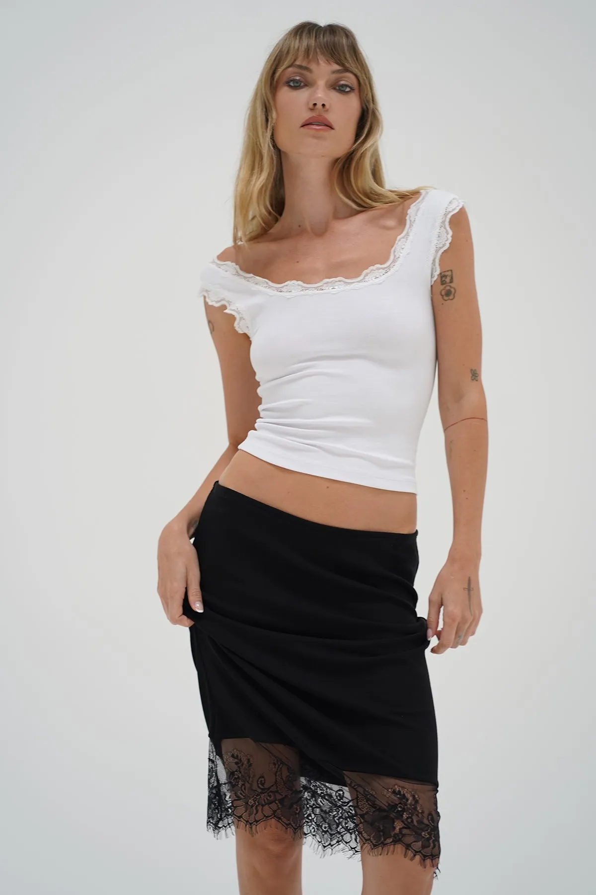 Cassidy Lace Ribbed Tank - White WrinkleFreeFabric AbrasionResistant