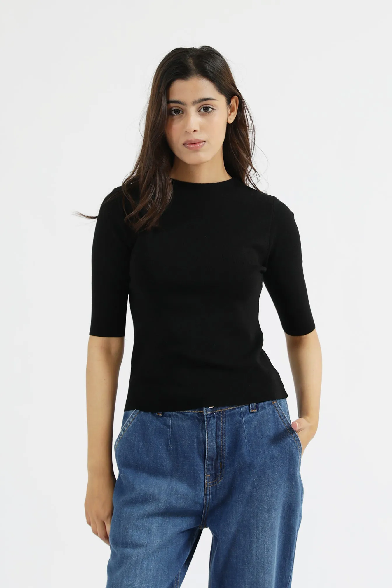 FITTED KNIT TOP Breathable Knit Fabric