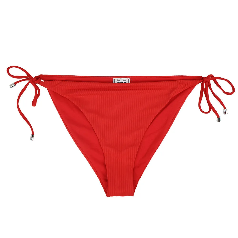 Antibacterial lining Summer Wear Women's Ribbed Tie-Side Bikini Bottom,Red