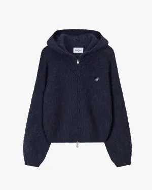 Layered Cuff Alpachino Zip-Up Knit Navy