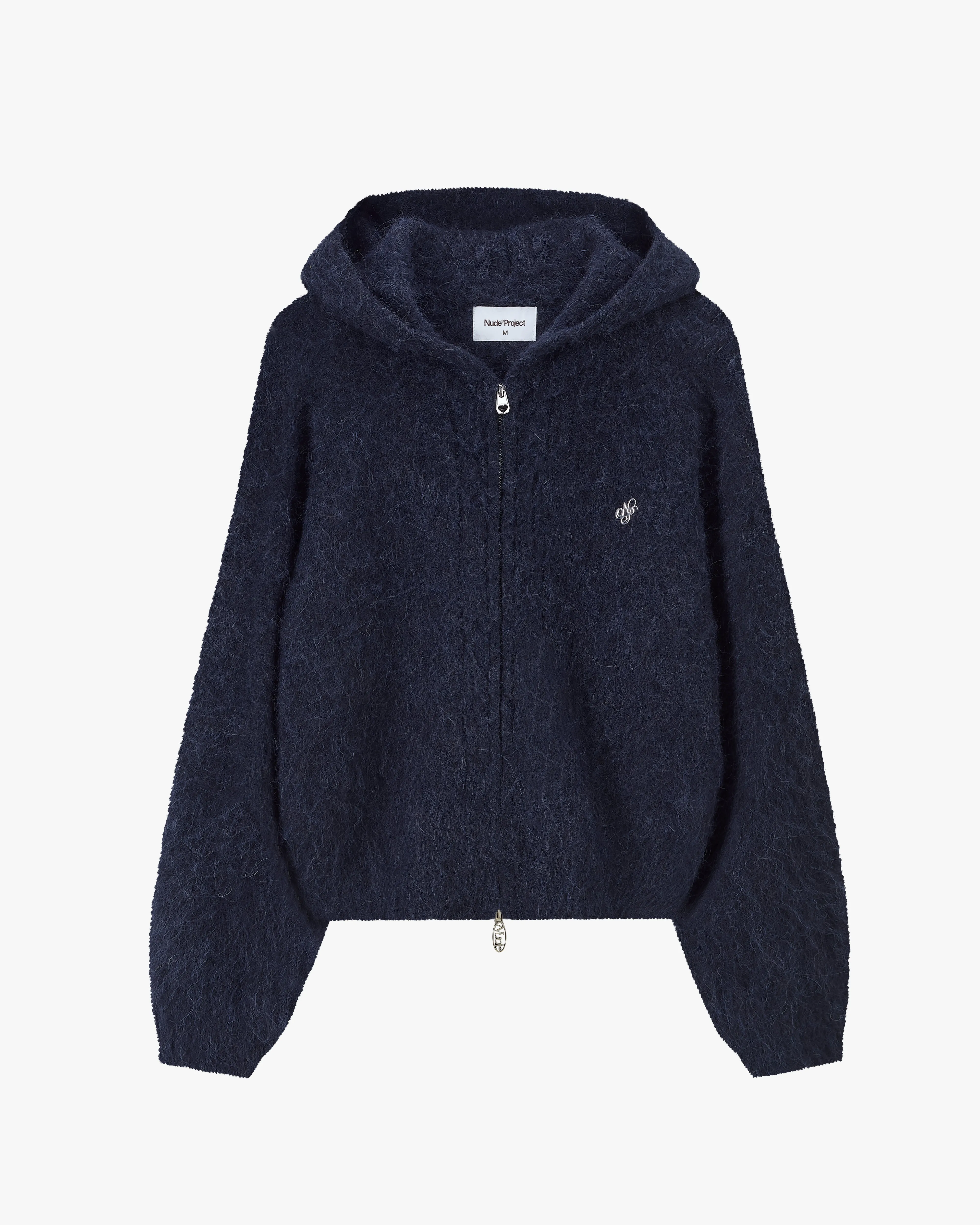 Layered Cuff Alpachino Zip-Up Knit Navy