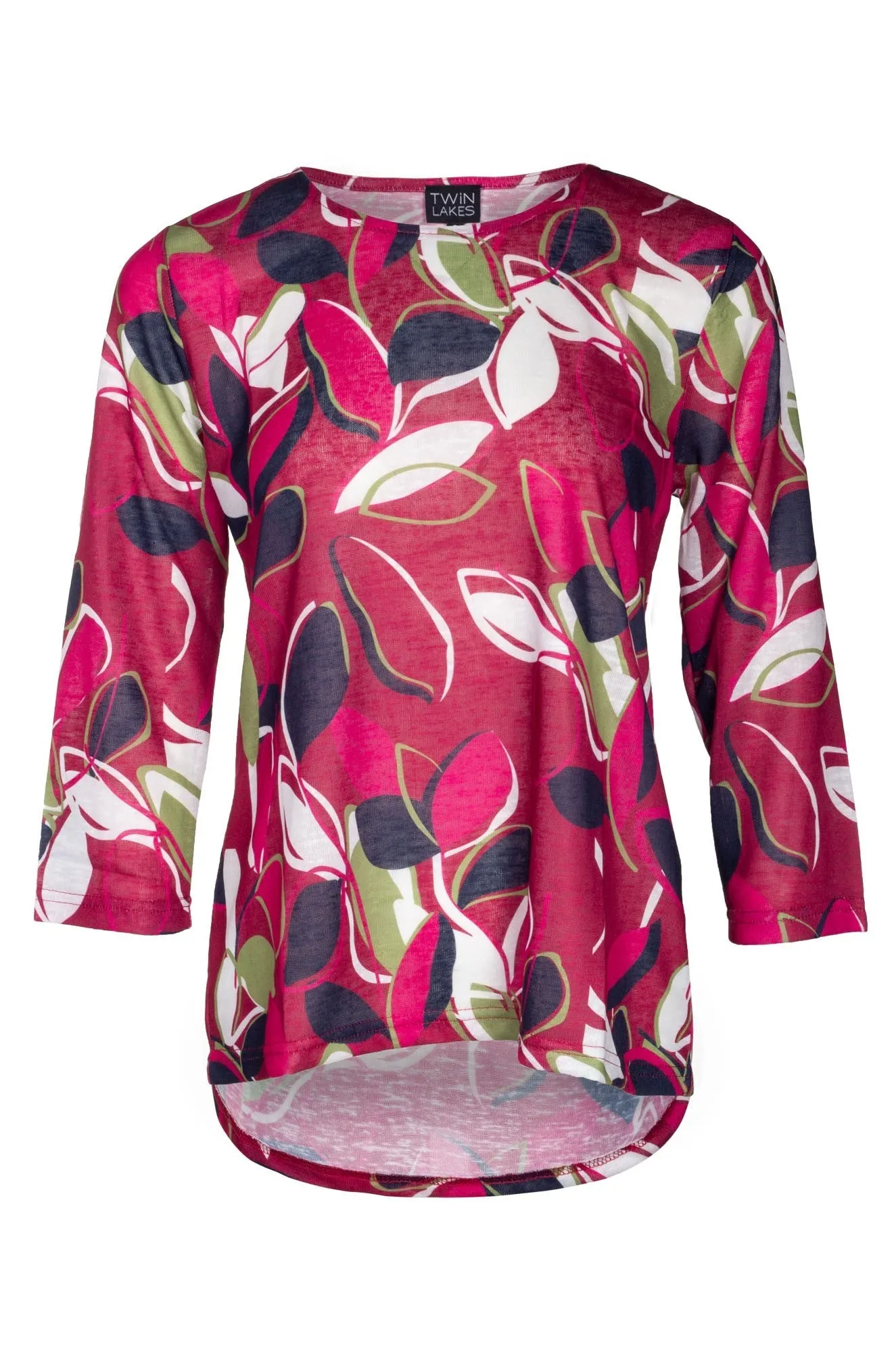 Dance Light Tagless Design Printed Slub Top | Cerise Navy Leaf | 6801B1