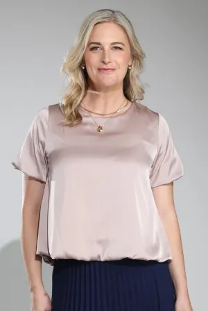 Trendy Outerwear Professional Wear Puff-Sleeve Satin Top | CHAMPAGNE | 4491C1