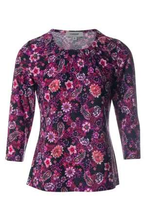 Chic Edge SmoothFinish Textured Slinky Top | Pink Paisley Garden | 9121BR