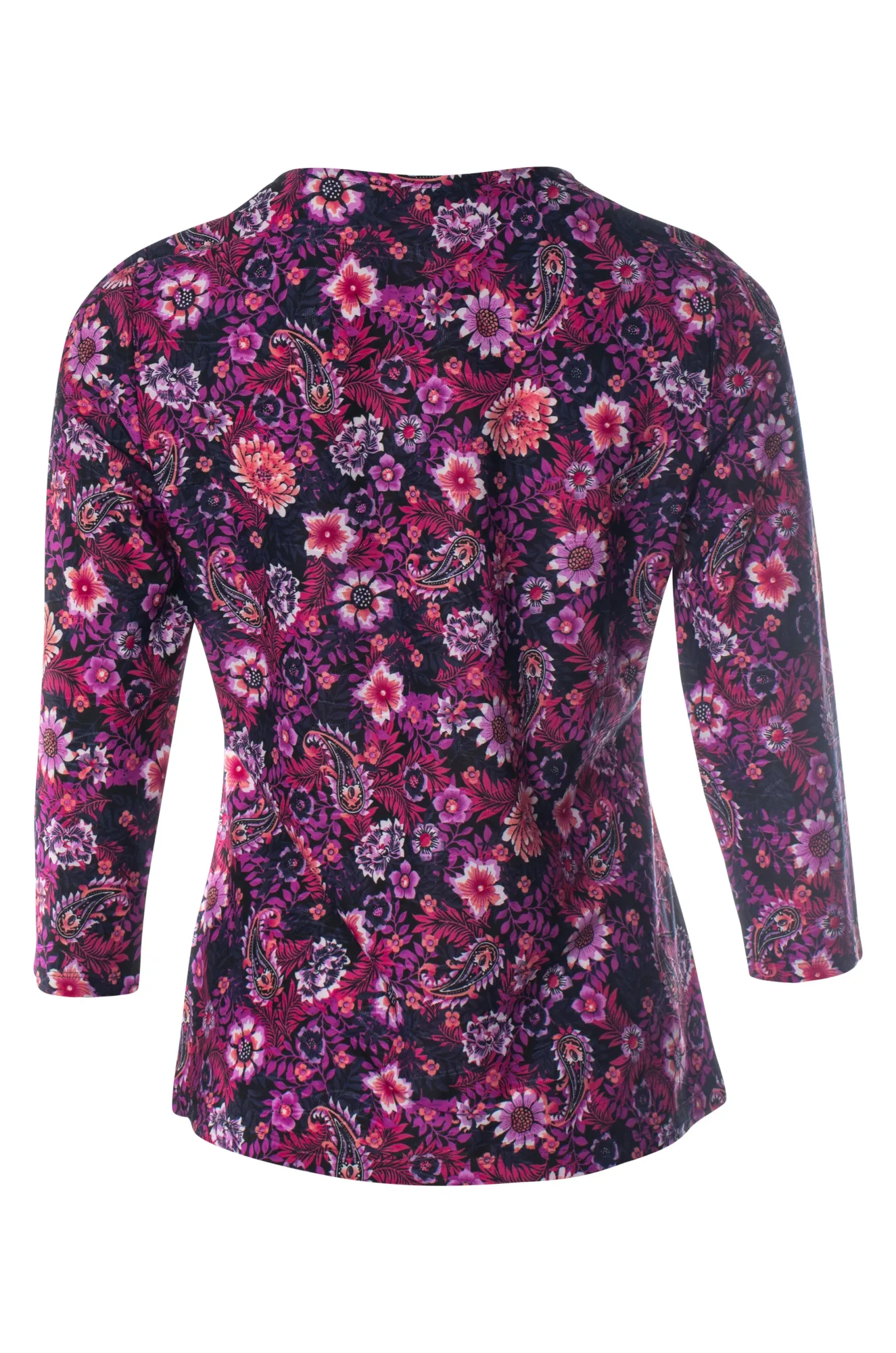 StretchWaistband VentilatedKnit Textured Slinky Top | Pink Paisley Garden | 9121BR